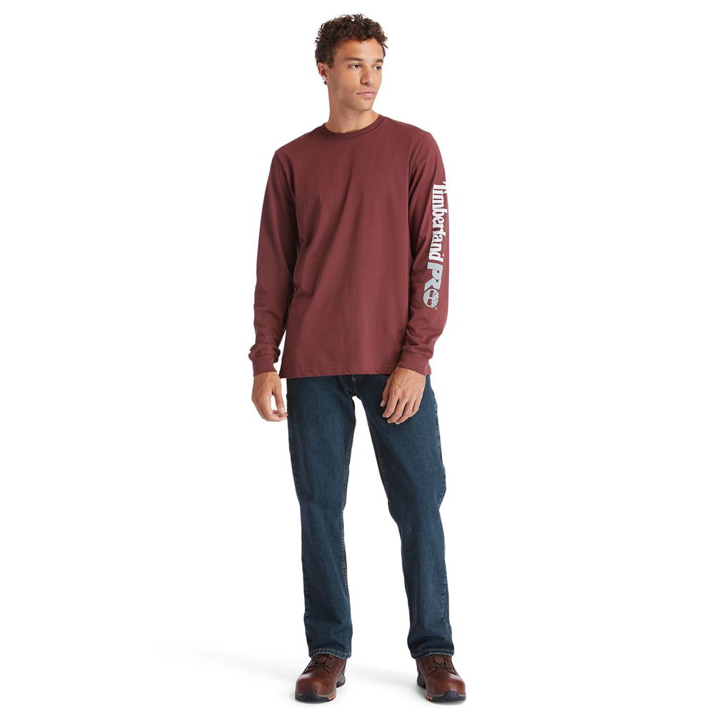 Timberland Mens T-Shirts PRO® Logo Sleeve Base Plate Wicking - Burgundy - India WL1628435